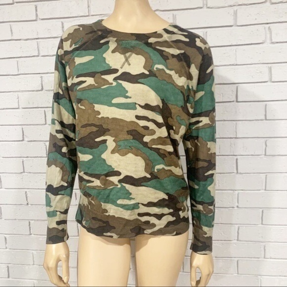 J.Crew Tippi Camo Merino Wool Crewneck Sweater Green Brown Preppy Medium